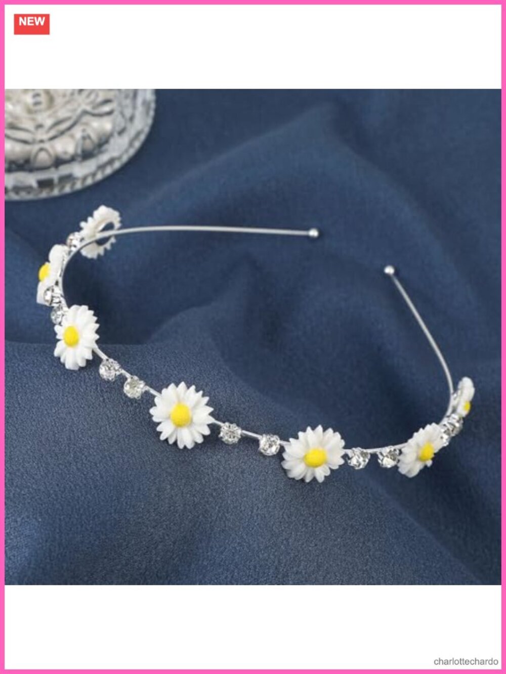 Rhinestone Daisy Flower Headband Elastic Metal Hair Accessory